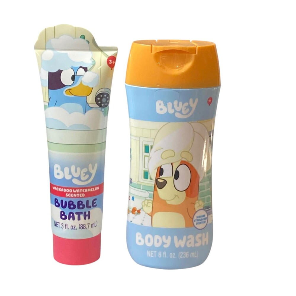 Bluey Body Wash & Bubble Bath Set Kids 11oz Blue New Watermelon Strawberry Scent